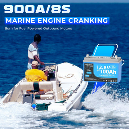 GrenerPower 12.8V100Ah Group 31 Dual Purpose LiFePO4 Battery, Built-in 200A BMS, IP66 Waterproof, and Max. 900A Marine Cranking Starting Lithium Battery, Up to 4P4S for Outboard Motors, Boat, RV, Home