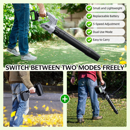 Leaf Blower - 500000RPM Cordless Electric Blower - 2 X 4.0Ah Batteries and Charger - 5 Speed Mode - 21V Lightweight Leaf Blower Cordless for Patio Cleaning, Lawn Care (Gray)