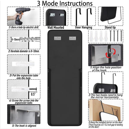 SCWF-GZ 57x20 Door Hanging Full Length Mirror, Floor Stand (Height 5.7ft just Body in1.3ft) Wall Mounted Metal Frame Rectangle Dressing Mirrors for Bedroom Living Room 57 inch Black