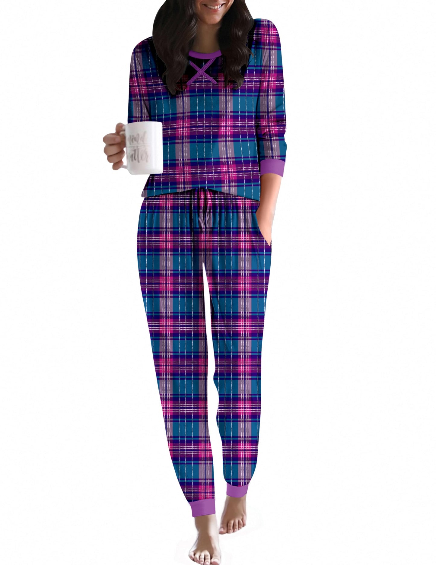 Ekouaer Women's Pajamas Sets Long Sleeve Pjs 2 Piece Loung Set with Pocket