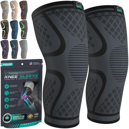 Modvel Compression Knee Brace for Women & Men - 2 Pack Knee Brace for Women Running Knee Pain, Knee Support Compression Sleeve, Workout Sports Knee Braces for Meniscus Tear ACL & Arthritis Pain Relief