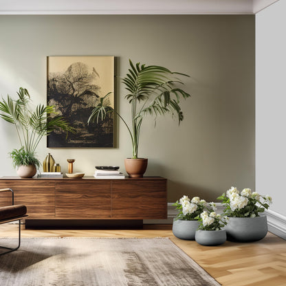 Kante 19.6",15.7",11.8" Dia Round Concrete Planters Set of 3, Outdoor Indoor Garden Plant Pots with Drainage Hole and Rubber Plug, Modern Curvaceous Design, Natural Concrete