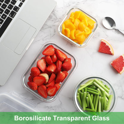 HOMBERKING [18 Piece Glass Food Storage Containers with Lids, Glass Meal Prep Containers, Airtight Lunch Bento Boxes, BPA-Free & Leak Proof, Oven, Freezer and Dishwasher Safe (9 lids & 9 Containers)