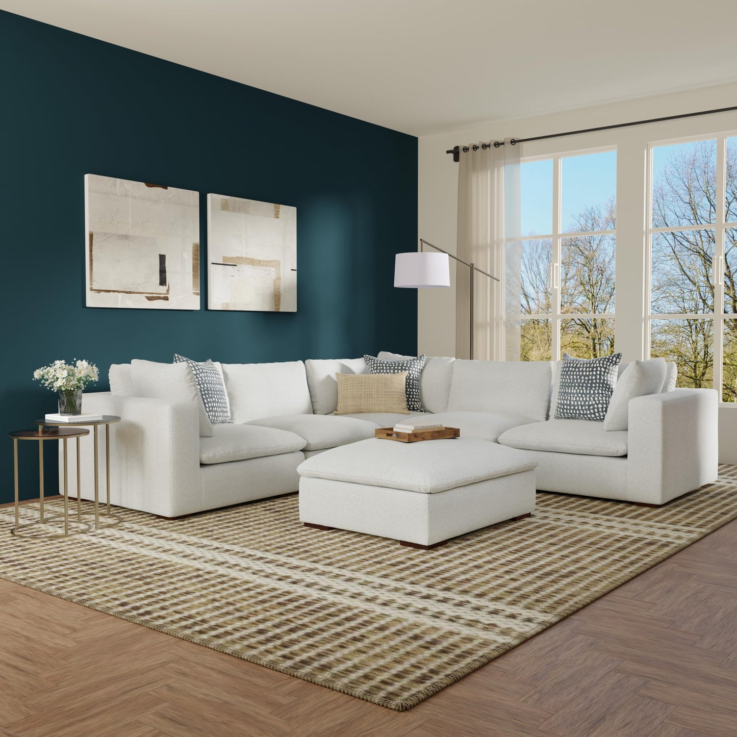 SIMPLIHOME Jasmine Right-Arm Sofa Module in Performance Fabric, Cloud Grey, 44-inches Wide, Handcrafted Contemporary-Style Right-Arm Accent Chair for Living Room