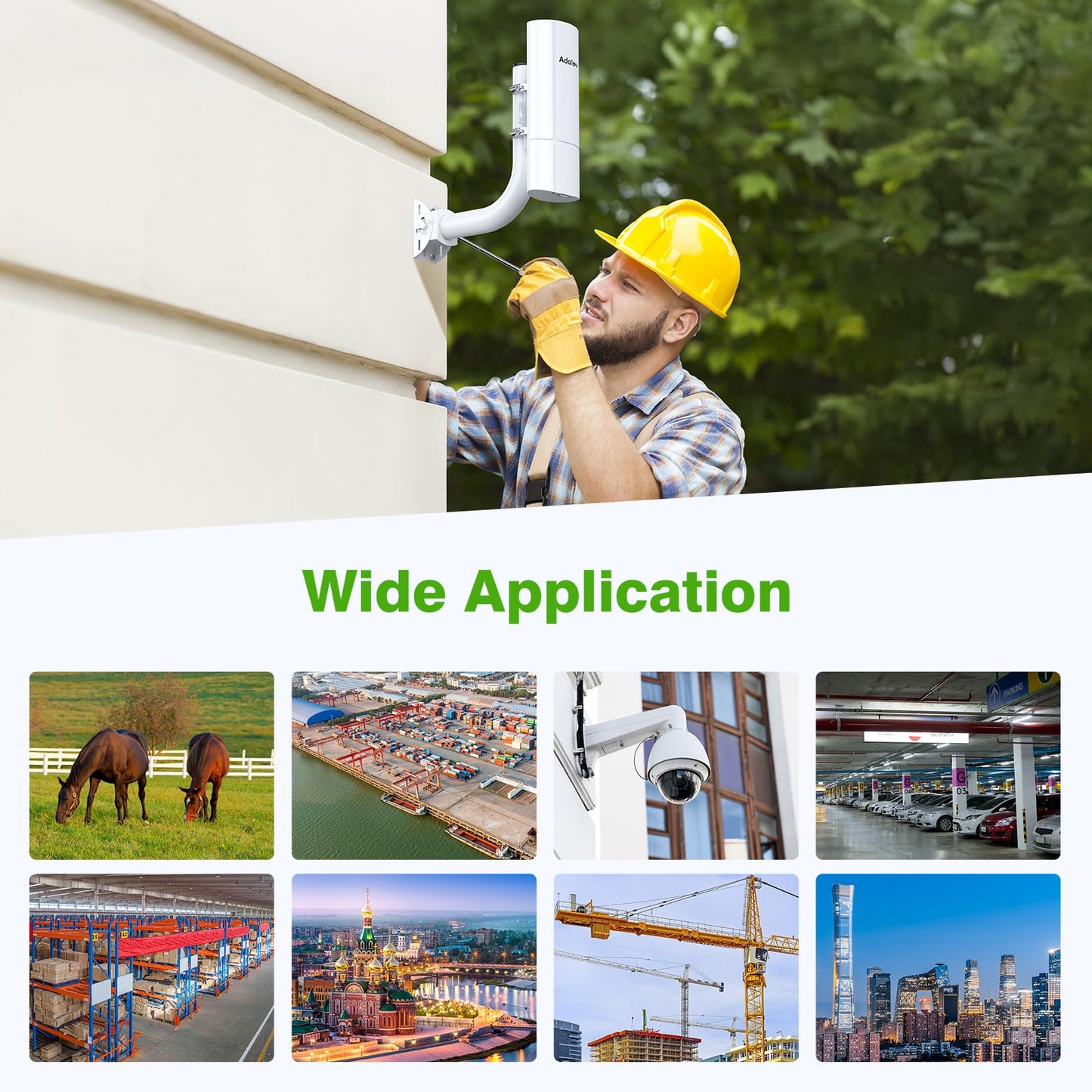 Gigabit Wireless Bridge with Mounts,AdaLov Point to Point/Multipoint WiFi Bridges,Outdoor CPE with 100/1000Mbps LAN Port,5.8G 3KM High Speed Wireless Ethernet Bridge with 16dBi High-Gain Antenna