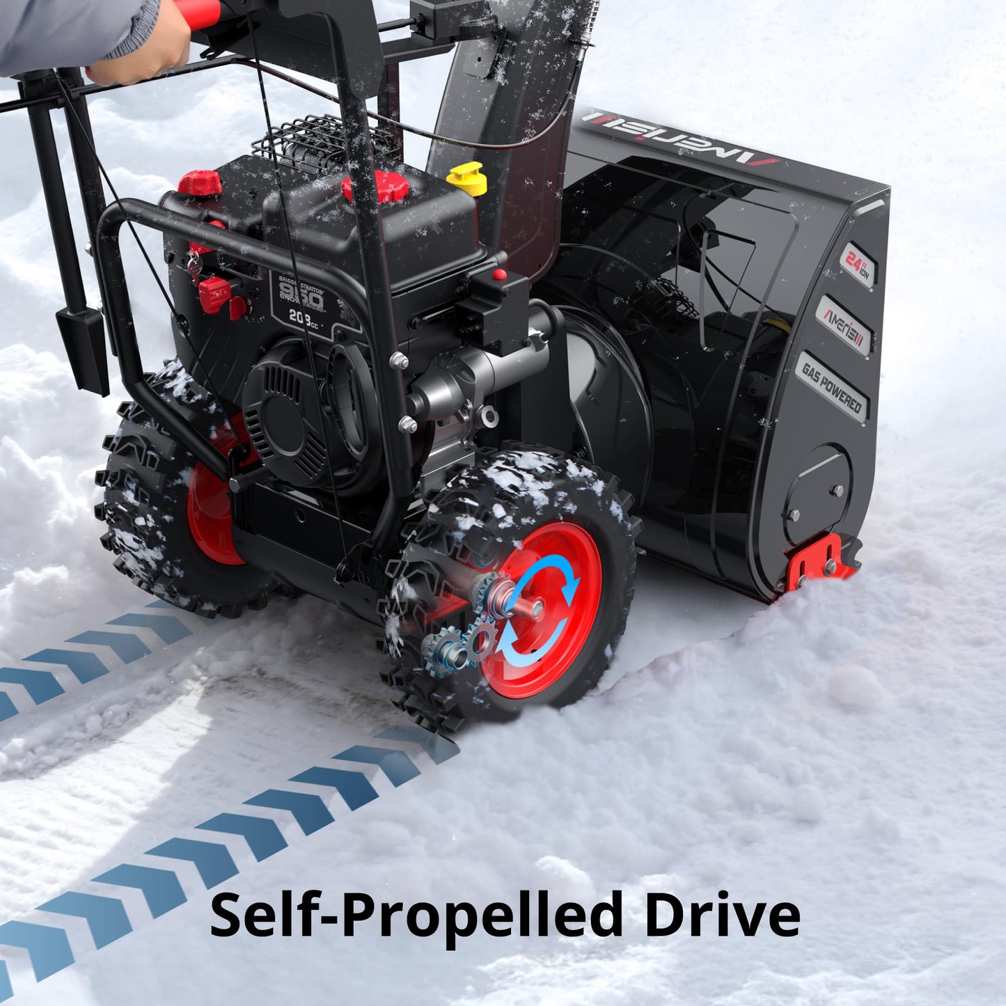 AMERISUN Snow Blower, 24-Inch Gas Powered Snow Blower 7HP OHV 212cc Engine,Self-Propelled Snow Thrower, Electric Start,13-Inch Snow Tires, LED Lights,180° Rotatable Chute, for Driveways & Heavy Snow