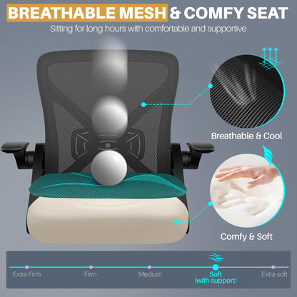 FelixKing Office Chair - Ergonomic Desk Chair Breathable Mesh Task with Wheels and Lumbar Support Home Desk Office Chairs with Flip up Armrest Rolling Swivel for Home Computer Black