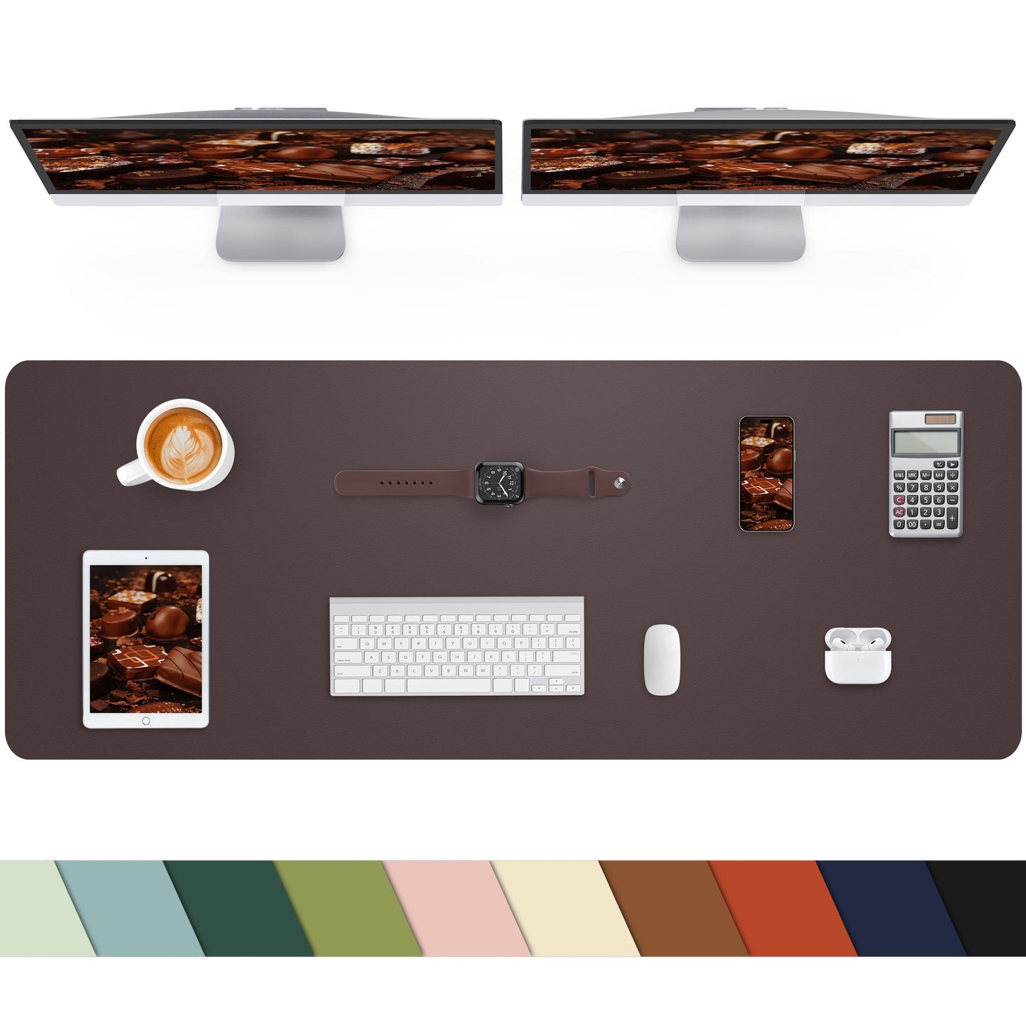 Leather Desk Pad Protector,48"x 17"Desk Mat Large, Mouse Pad, Non-Slip PU Leather Desk Blotter,Waterproof Desk Pad for Office/Home(Coffee)