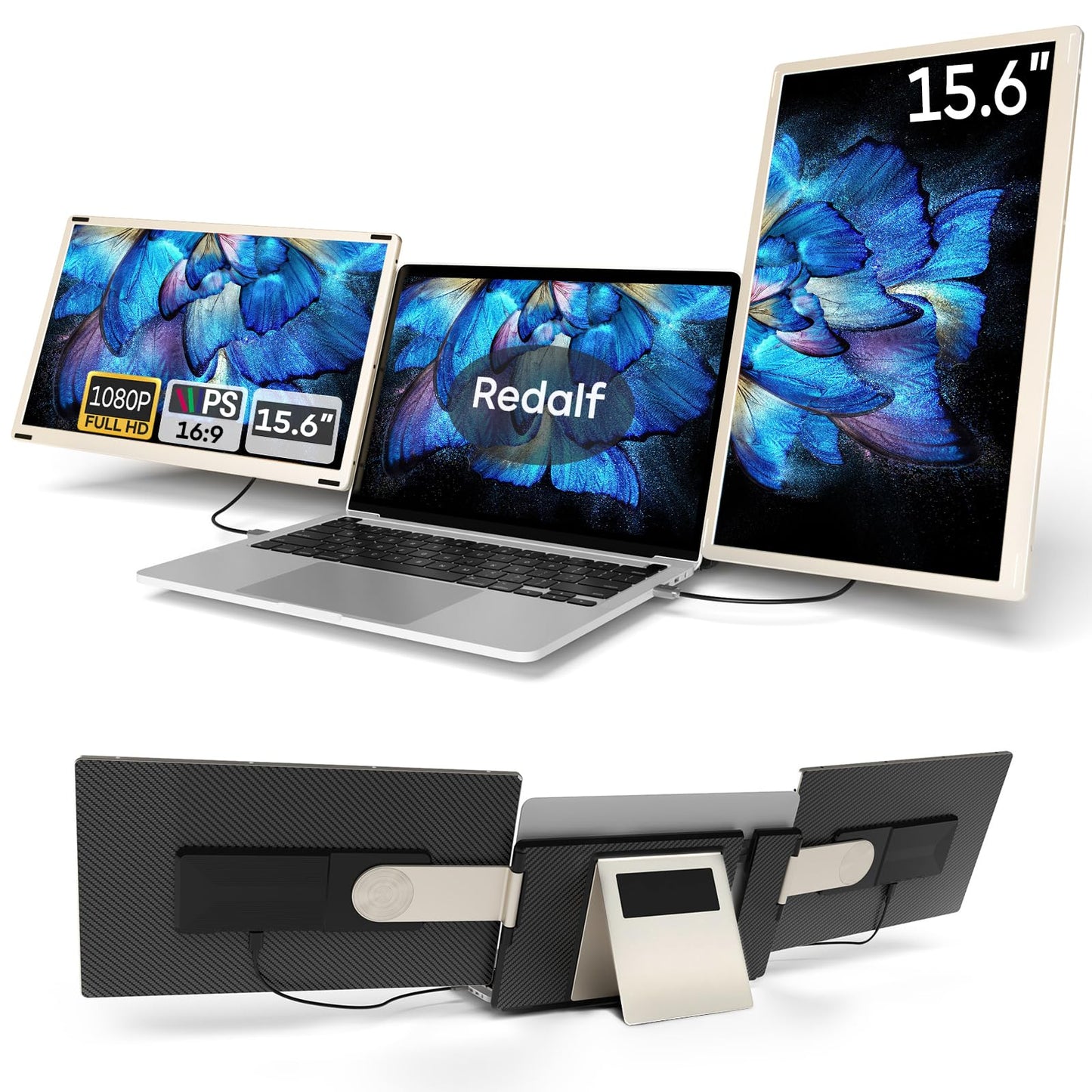 Laptop Screen Extender, 15.6" Portable Monitor, FHD 1080P IPS 360° Rotation Screen Triple Monitor Laptops, Removable Multi-mode monitor for 13”-17” Laptops compatible with Mac/Wins/Android/Dex