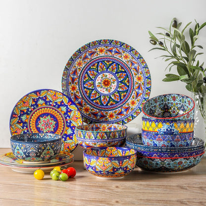 glowworm Dinner Plates, 10.5 Inch Ceramic Plates Set of 6 for Steak, Snacks, Pizza, Cake, Colorful Serving Dishes for Kitchen, Microwave, Oven & Dishwasher Safe, Bohemian