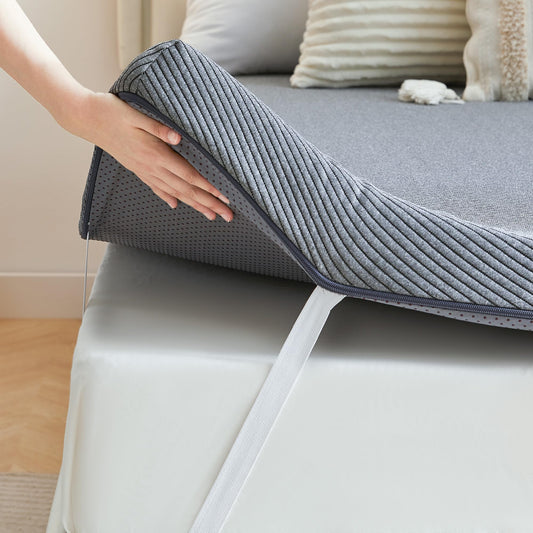 Memory Foam Mattress Topper, 3 inch Queen Mattress Topper with Removable Soft Cover, Bed Topper for Dorm, Travel, Guest Mat, Non-Slip Design & Pressure Relief Back Pain, Grey
