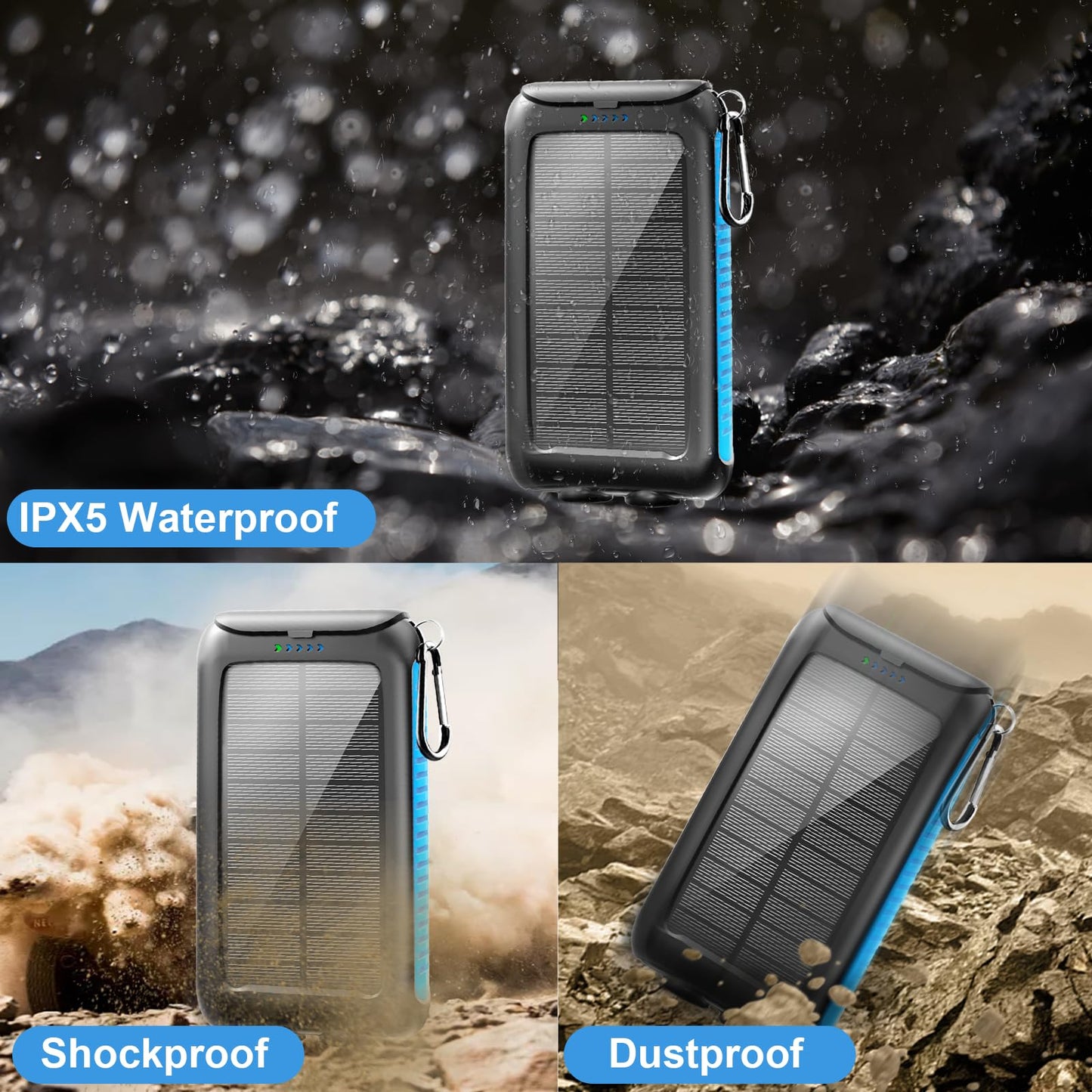 Kepswin Solar-Charger-Power-Bank-49800mAh Portable Solar Phone Charger with LED Flashlight/15W Fast Charge USB C Waterproof External Backup Battery Pack for All Cell Phones & Electronic Devices