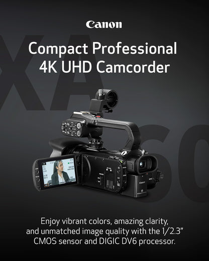 Canon XA60 Professional UHD 4K Camcorder with LCD Touchscreen and 20x Optical Zoom Lens (Black)