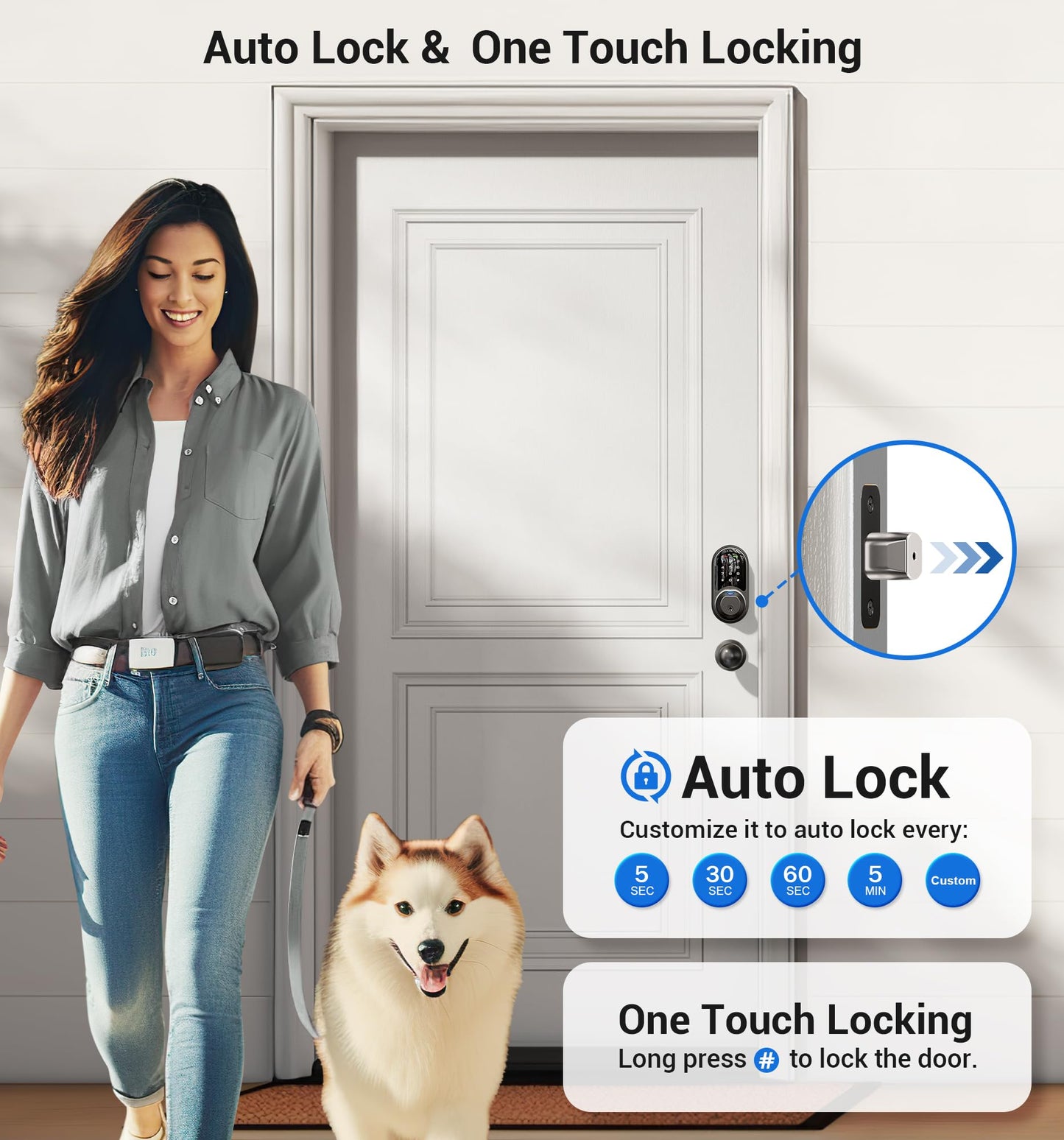 Veise Smart Locks for Front Door, 2 Knob Handle Set, Fingerprint Keyless Entry, App Control Biometric Door Lock, Electronic Digital Touchscreen Keypad Deadbolt, Easy Install, Auto Lock, Matte Black