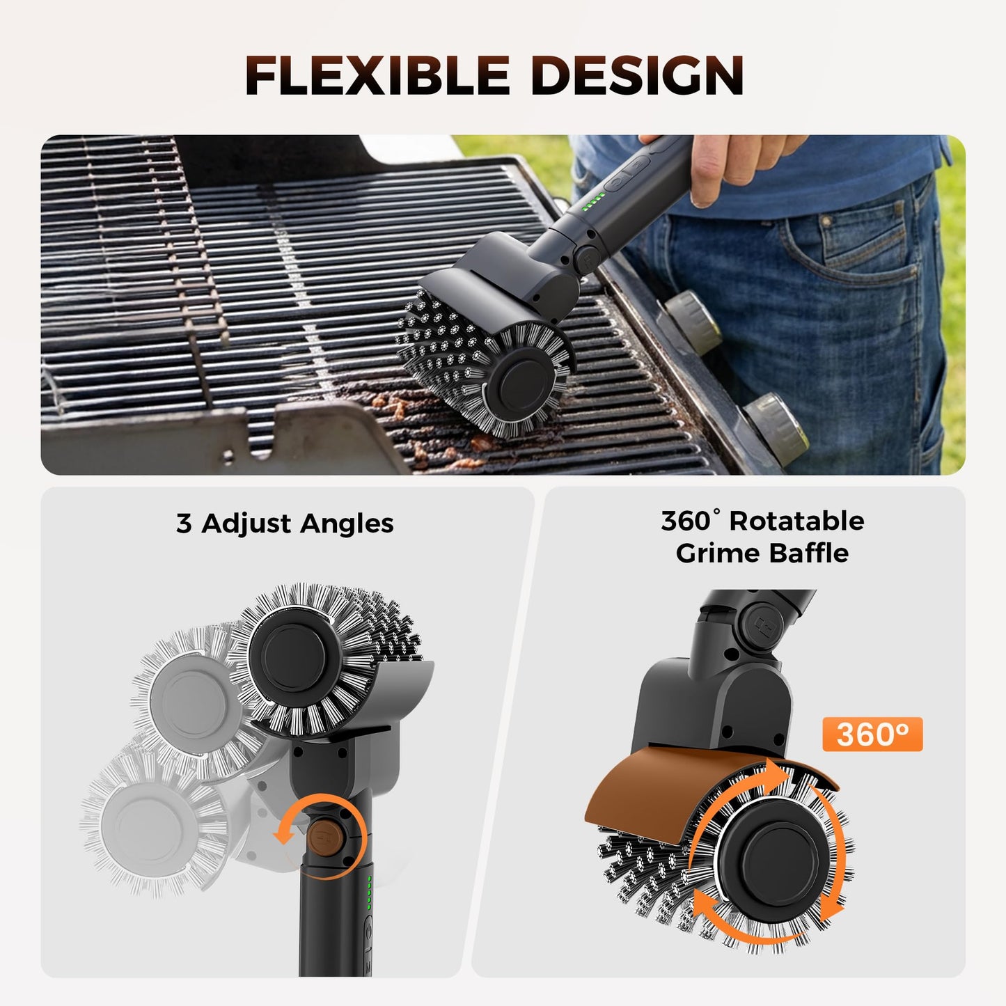 Leebein Electric Grill Brush for Outdoor, 2026 TikTok BBQ Grill Cleaner with 3 Heads, 3-Speed & Angle Adjust Cordless Rotary Grill Brush, 150Mins Runtime Grill Cleaning Brush for Barbecue Grates