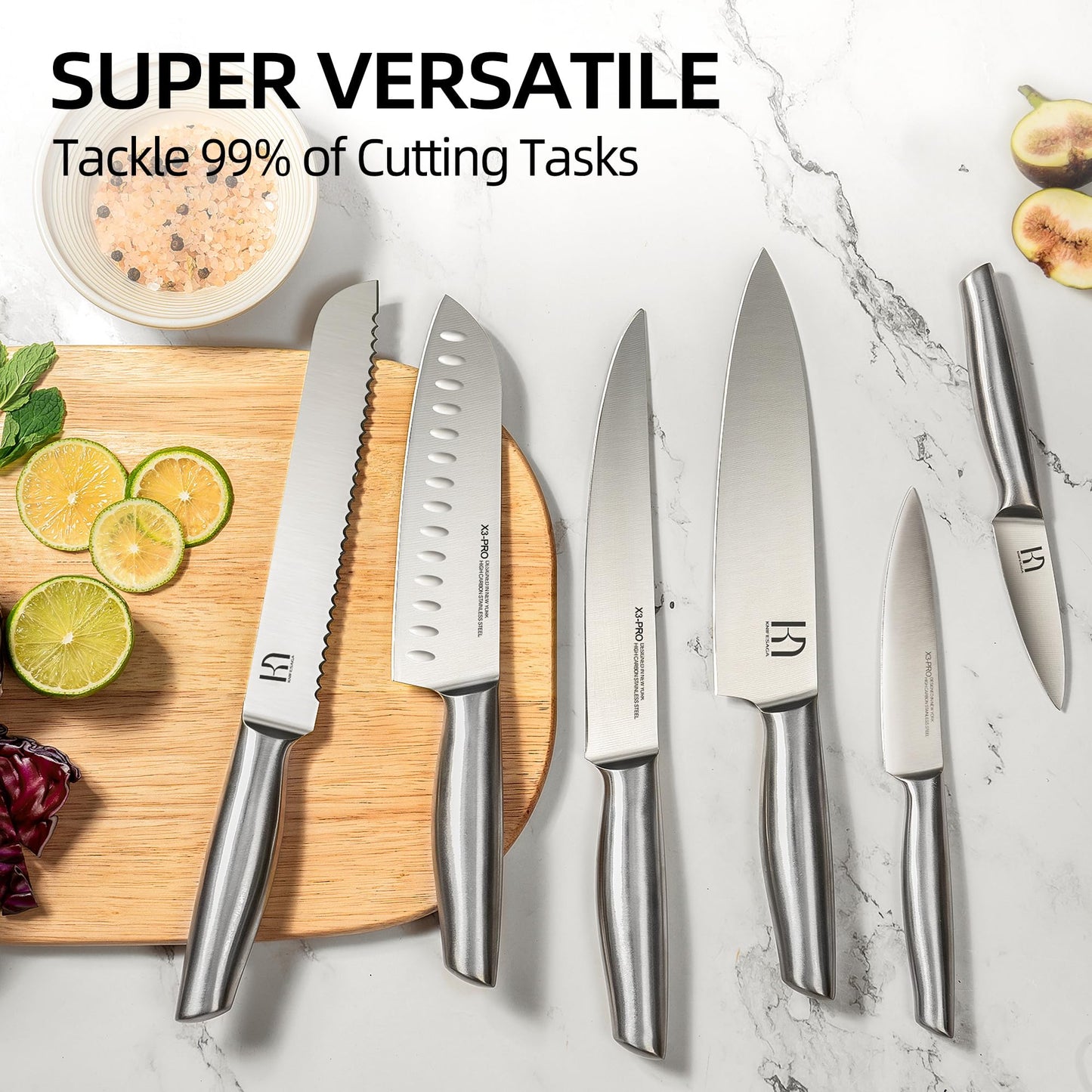 Knife Set, Premium Knife Block Set for Kitchen 14 Pcs UltraSharp Japanese High Carbon Stainless Steel with Block and Built-in Sharpener, Kitchen Knives Set with Non-serrated Steak Knives