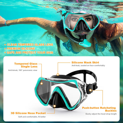 Snorkeling Gear for Adults, Felidel Snorkel Mask Adult Dry Top Snorkel Set with Panoramic View Anti-Fog Scuba Diving Mask for Snorkeling Swimming Travel, Snorkeling Kit Diving Packages