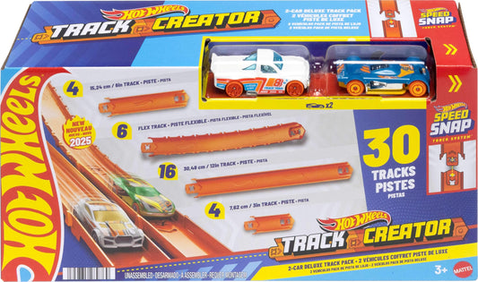 Hot Wheels Toy Car Track Set, Track Creator Deluxe Pack & 2 1:64 Scale Die-Cast Vehicles, 25 Feet of Different Length Speed Snap Track & Connectors (Amazon Exclusive)