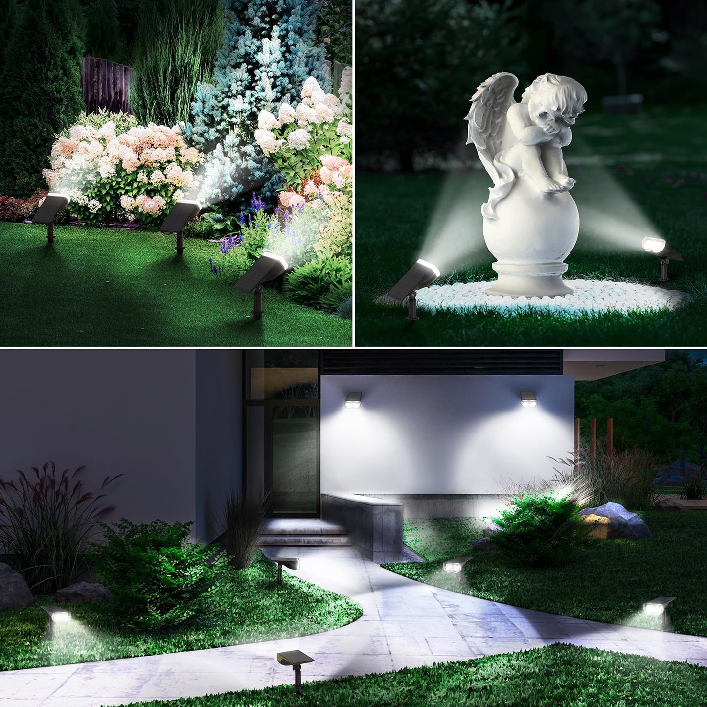 Linkind StarRay Solar Spot Lights Outdoor, IP67 Waterproof Dusk-to-Dawn Landscape Spotlights, 6500K Daylight Wall Lights for Garden Yard, Garden, Yard, (Cool White, 2 Pack)