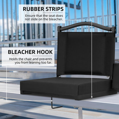 HABUTWAY Stadium Seats with Back Support and Thick Cushion Bleacher Seats with Backs and Cushion Wide, Stadium Chairs Include Shoulder Strap and Pocket, Perfect for Sports Events (Black)