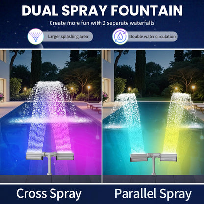 CECEFIN Pool Fountain with 7-Color LED Lights, Above/Inground Pond Fountain Lights with Remote Control, Adjustable Sprinkler with Dual Spray Heads, Pool Cooling System for Cooling & Relaxation