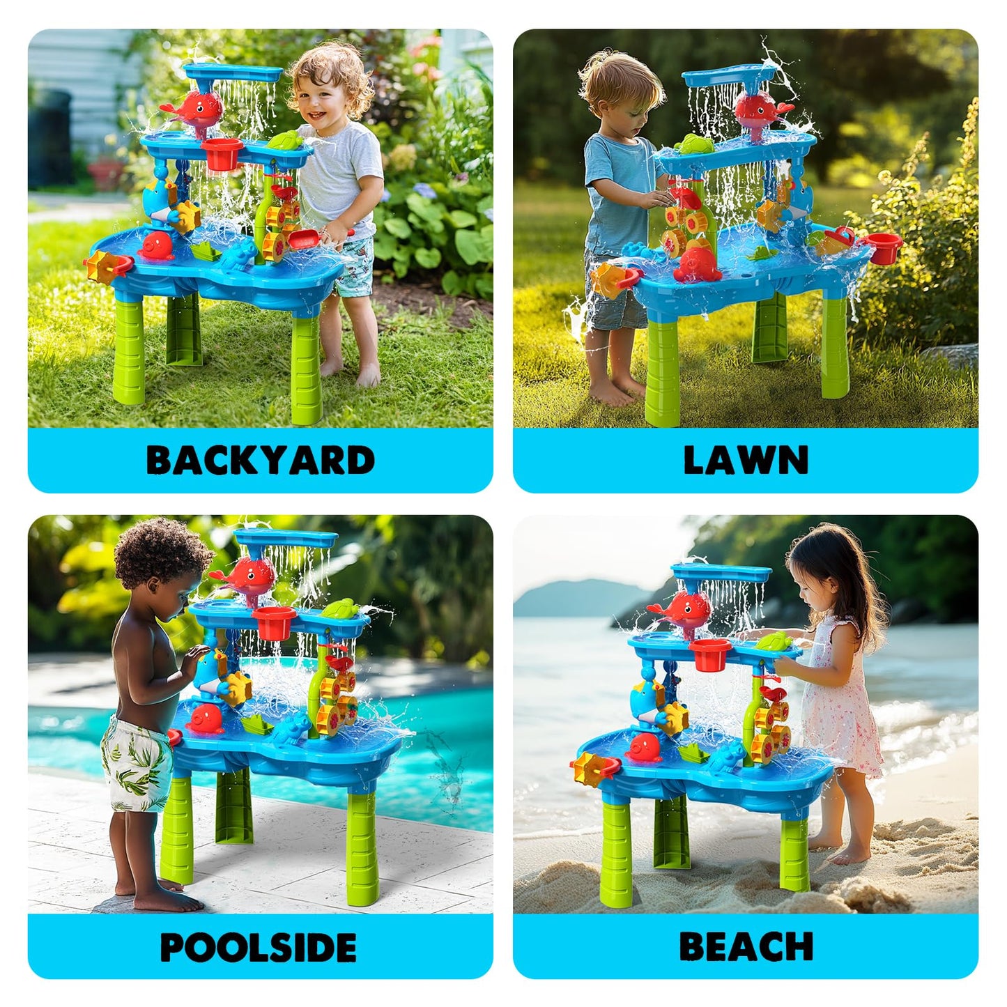 CozyBomB™ Water Table for Toddlers 3-5 | Outdoor Toys Water Play Table, Magnetic Fishing Toy Game, Summer Splash Pond Showers Sand Activity, Sensory Party Birthday Gift Kids Ages 4-8 9-12 (3-Tiers)