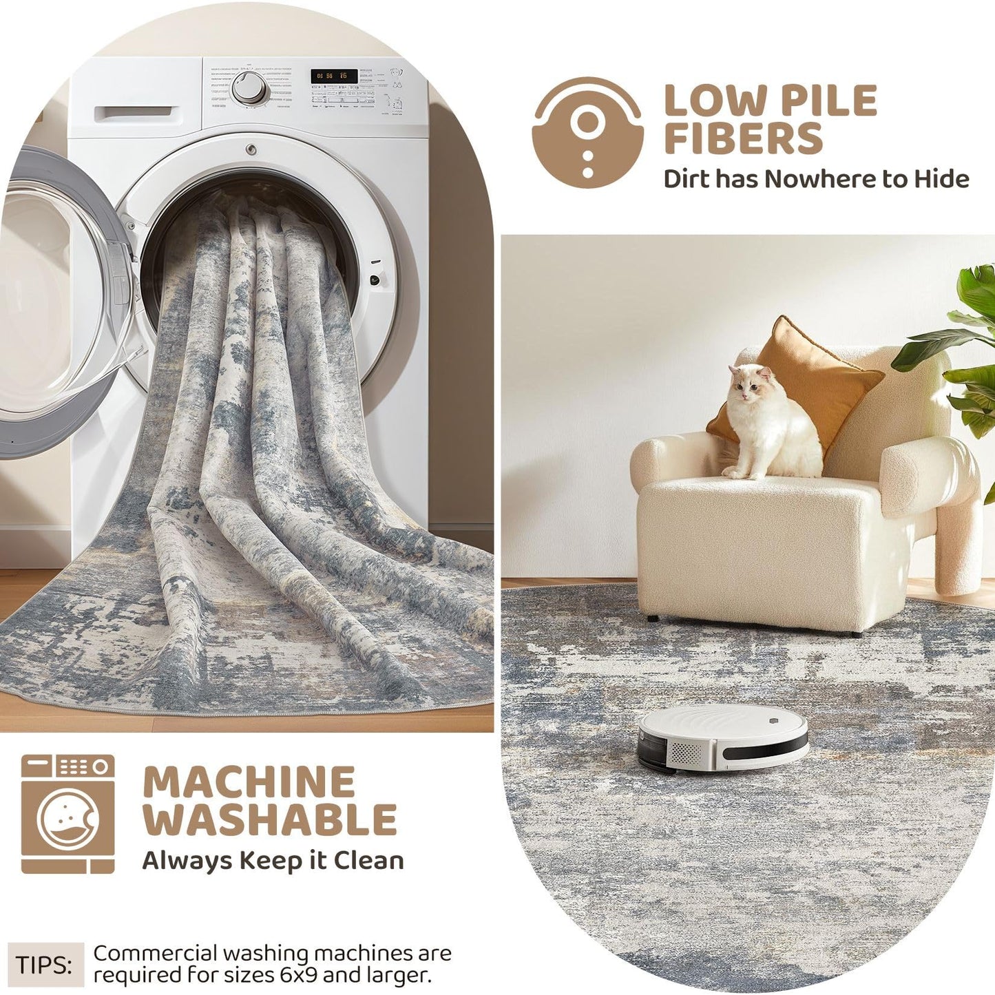 UERMEI 9x12 Area Rug Living Room Rugs - Washable Neutral Modern Abstract Soft Thin Large Rug Indoor Floor No Slip Rug Carpet for Bedroom Under Dining Table Home Office Decor - Blue Grey