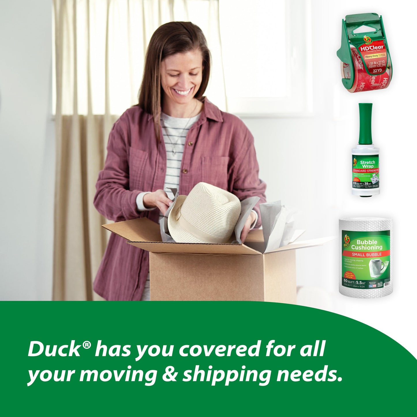 Duck HD Clear Packing Tape Refills - 6 Rolls of Strong Heavy Duty Packing Tape for Shipping and Moving, Boxes and Packaging - 1.88 In. x 54.6 Yards - 3" Core - Clear (441962)