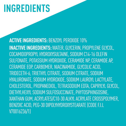 CeraVe Acne Foaming Cream Wash, Gentle Face and Body Cleanser with Benzoyl Peroxide 10%, Hyaluronic Acid, and Niacinamide, 10% Benzoyl Peroxide Treatment Clears Pimples and Blackheads 5 Oz