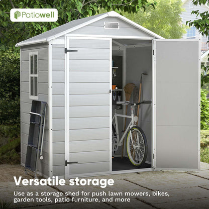 Patiowell 6x4 FT Plastic Outdoor Storage Shed, Resin Outside Shed Perfect to Store Patio Furniture, GardenTools Bike Accessories, Beach Chairs and Lawn Mower, Light Grey