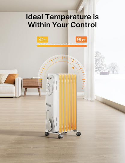 PELONIS Radiator Heater for Large Space, Electric Oil Filled Radiator, Dual Knobs, 1500W, Quiet Space Heater, 3 Modes, Tip-over Protection