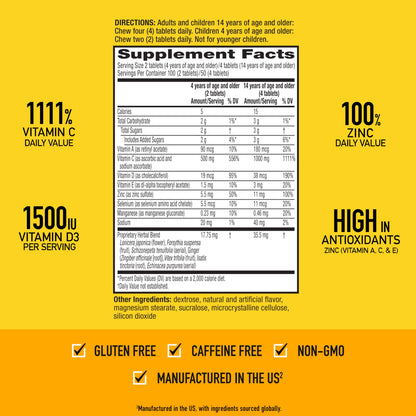 Airborne Vitamin C 1000mg (per Serving) - Citrus Chewable Tablets (116 Count in a Bottle), Gluten-Free Immune Support Supplement, with Vitamins A C E, Zinc, Selenium, Echinacea, Ginger, Antioxidants
