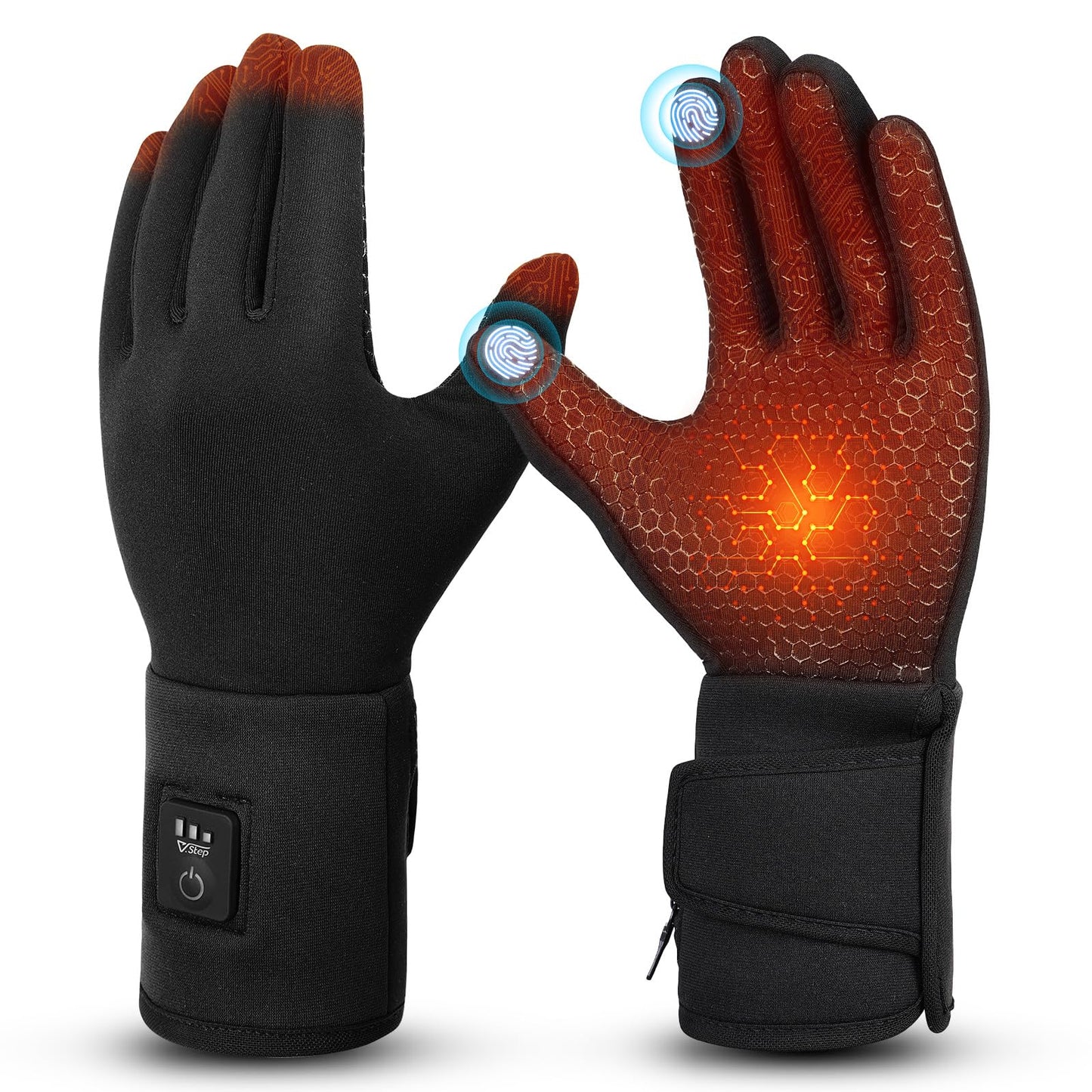 V.Step Heated Gloves for Men Rechargeable Women, Heated Glove Liners Battery Electric Hand Warmers for Fishing Motorcycle Ski Work Hunting Arthritis Black Small