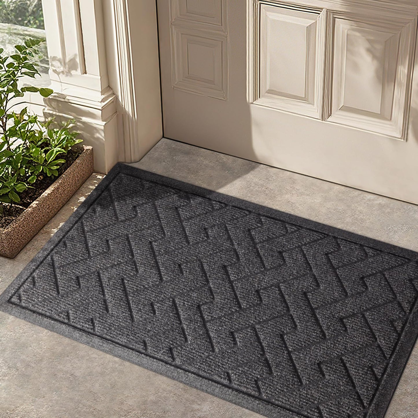 LEKEEPGO Door Mat Outside Entrance, Absorbent Indoor Outdoor Front Door Mats, Muddy Dirt Resist Outdoor Doormat, Non Slip Backing Low Profile Entryway Entry Floor Welcome Mat, 17"x29", Grey