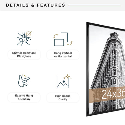 MCS Trendsetter 24x36 Poster Frame Black High-Gloss, Vertical & Horizontal Wall Hanging Large Picture Frame for Photos, Posters & Art Prints (2-Pack)