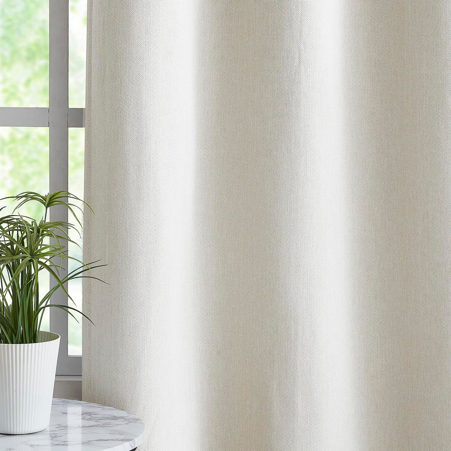 Cream White Linen Full Blackout Curtains for Bedroom Thermal Insulated Energy Saving Window Panels Farmhouse Burlap Texture Drapes for Living Room 2 Panels Set Grommet Top 40"x 84"x2