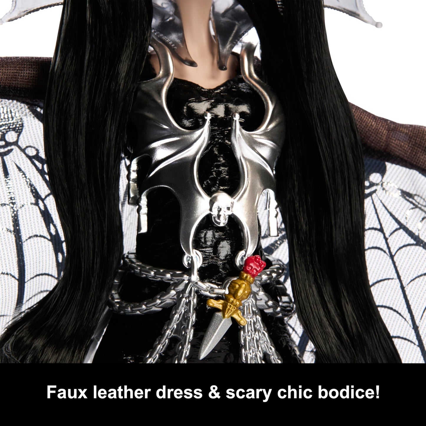 Monster High Doll, Elvira, Mistress of The Dark Collectible in Black Faux Leather Dress with Silvery Batwing Cape and Premium Accessories (Amazon Exclusive)