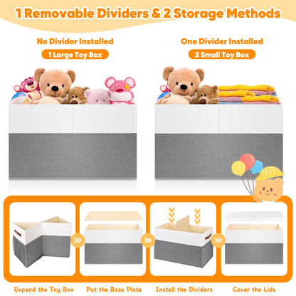 Mabahoo Large Toy Box, Collapsible Sturdy Storage Chest With Lids, Kids Toy Chest Storage Organizer Toddler Bin Boxes for Living Room, Bedroom, Nursery, 25"x13"x16", White & Gray