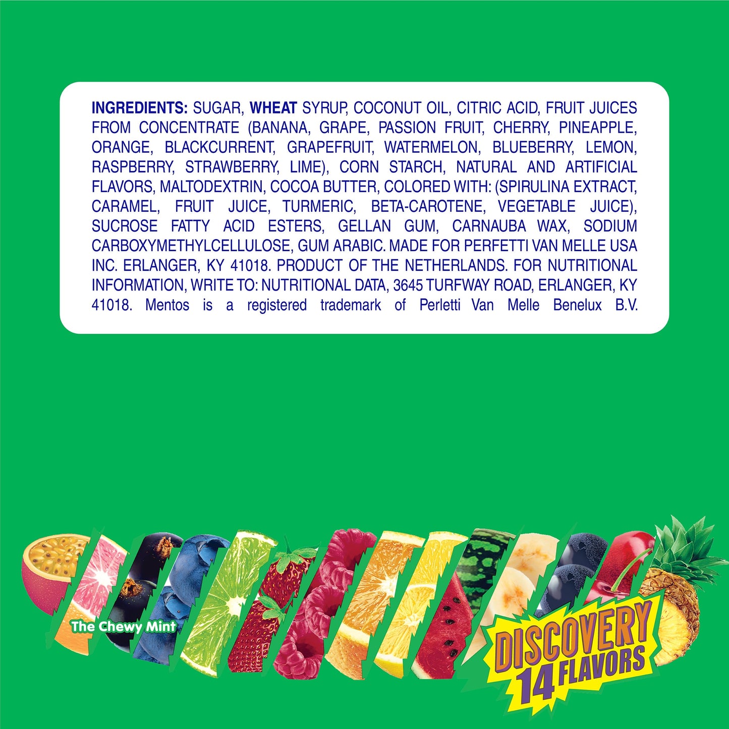 Mentos Chewy Mint Candy Roll, Discovery 14 Assorted Fruit Flavors, 14 Pieces Per Roll, 15 Count Showbox