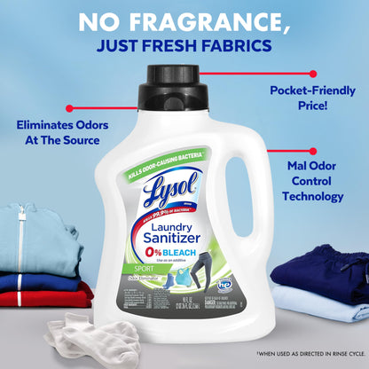 Lysol Sport Laundry Sanitizer Additive, Sanitizing Liquid for Gym Clothes and Activewear, Eliminates Odor Causing Bacteria, 90oz