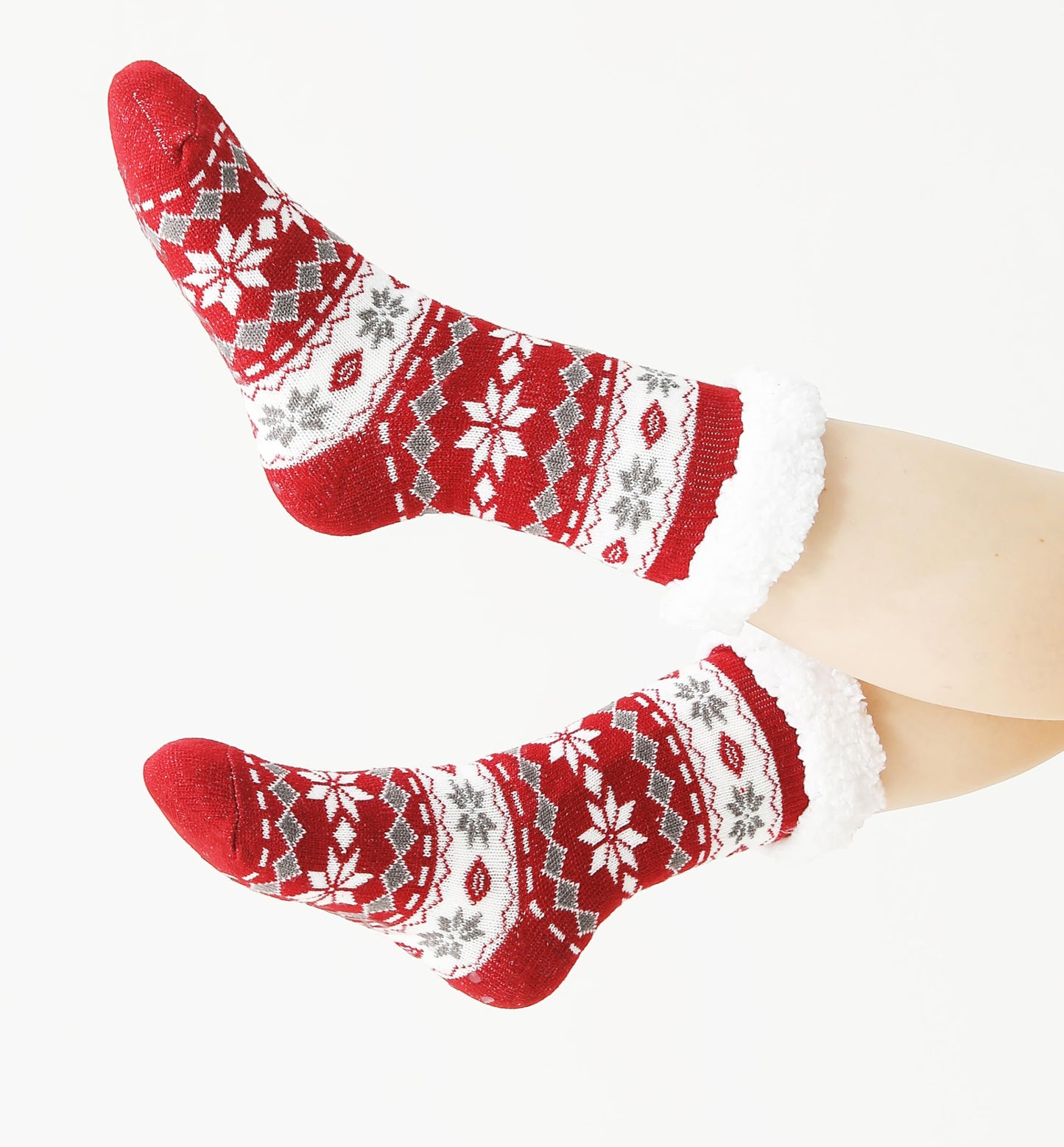 Fluffy Thermal Sherpa Socks, 3 Pairs for Women, Ultra Soft Slipper Christmas Winter Non Skid (Fair Isle D)