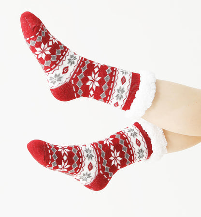 Fluffy Thermal Sherpa Socks, 3 Pairs for Women, Ultra Soft Slipper Christmas Winter Non Skid (Fair Isle D)