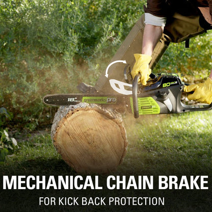 Greenworks 80V 18" Brushless Cordless Chainsaw (Great for Tree Felling, Limbing, Pruning, and Firewood) / 75+ Compatible Tools), Tool Only - Battery & Charger Not Included