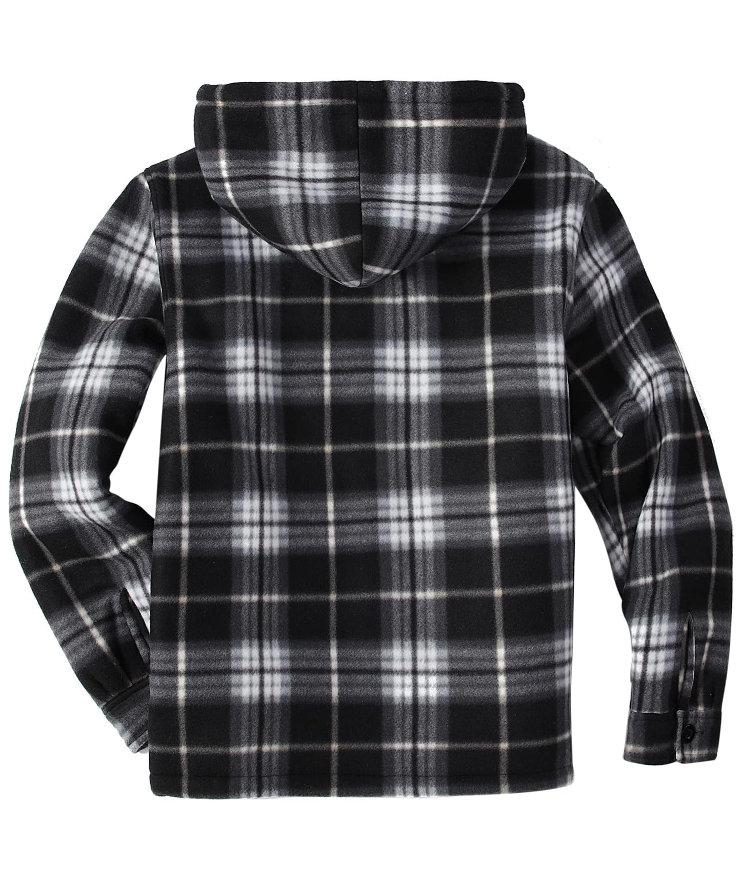 SCODI Men's Flannel Shirt Jacket Fleece Sherpa Lined Plaid Jackets Coat Full Zip Up Hoodie Winter Outwear Black White Medium