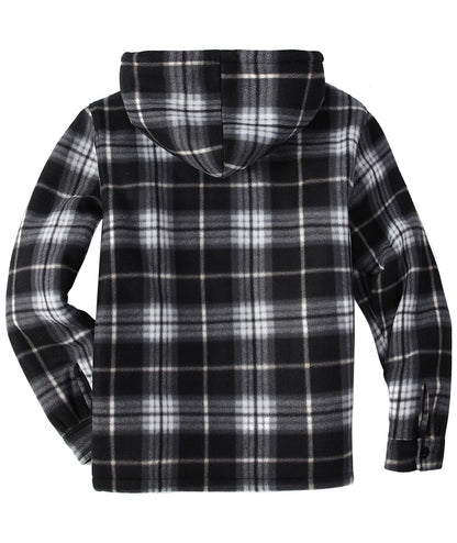 SCODI Men's Flannel Shirt Jacket Fleece Sherpa Lined Plaid Jackets Coat Full Zip Up Hoodie Winter Outwear Black White Medium