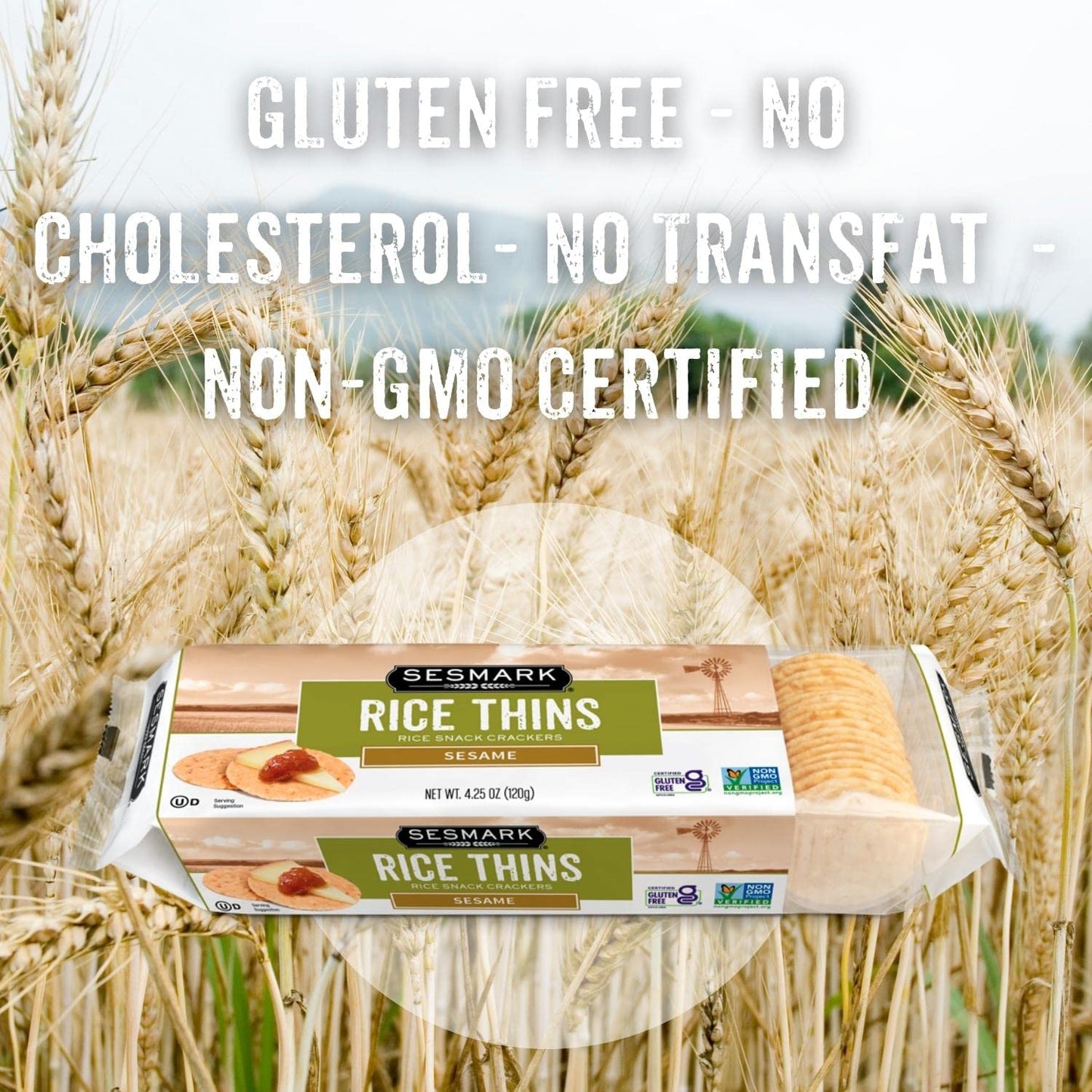 Sesmark Gluten Free Rice Thins Sesame - Non GMO Project Verified - 4.25 Oz. (Pack of 12)