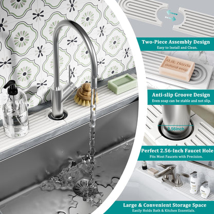 MAGKOTA Stone Faucet Mat for Kitchen Sink - Quick Dry Diatomite Sink Splash Guard, Prevents Moisture Buildup & Water Stains, Water Absorbing Stone Tray for Bathroom Countertop (White, 20" x 4")