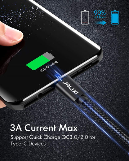 USB to USB C Cable, (3-Pack, 1/3/10 ft) Fast Charging USBA to USBC Charger Cord Braided for iPhone 15 16 Pro/Pro Max/Plus, for Samsung Galaxy S24 S23 S22 S21 S25, Pixel, Moto