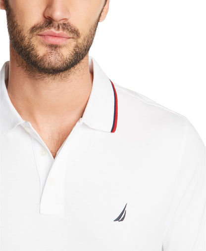 Nautica Men's Tall Classic Fit Short Sleeve Solid Tipped Collar Soft Polo Shirt, Bright White, 2X Big