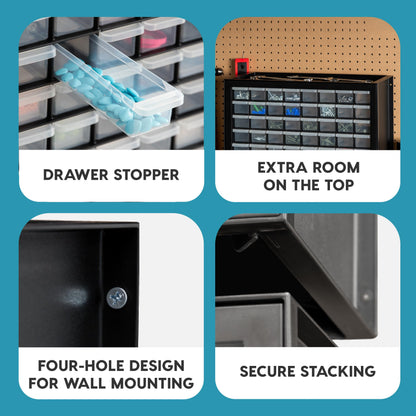 IRIS USA Bead Organizer Storage Bin Drawer Cabinet, 64-Drawer Plastic Organization Chest for Screws Bolts Nails Hardware Small Parts Electronics Charm Tools Scrapbook Art Craft Hobby Supplies - Black